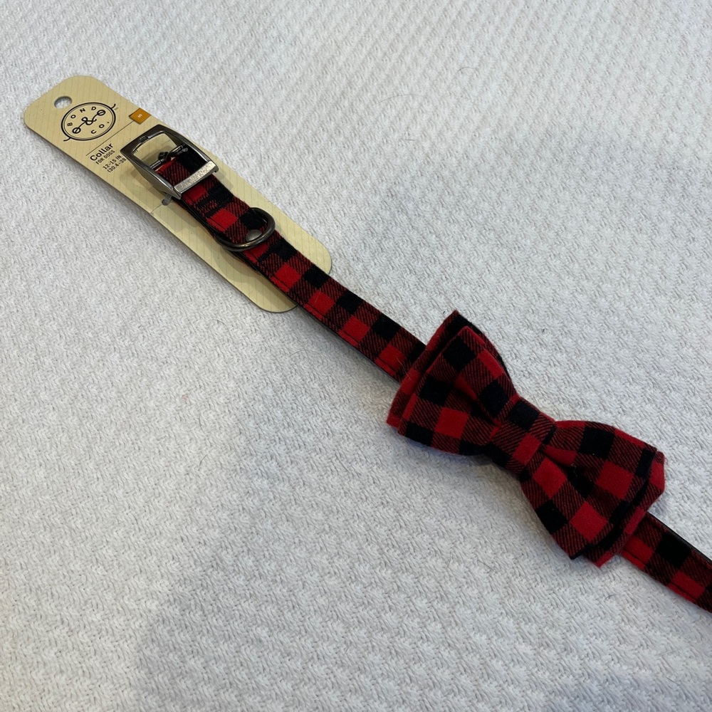 Buffalo plaid dog bow tie collar